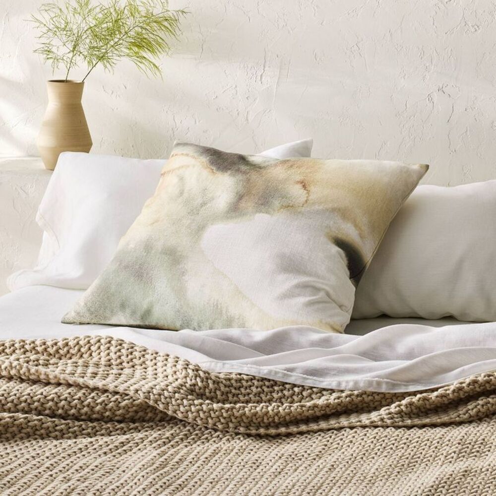 Euro Heavyweight Linen Blend Throw Decorative Pillow Pressed Floral Print -